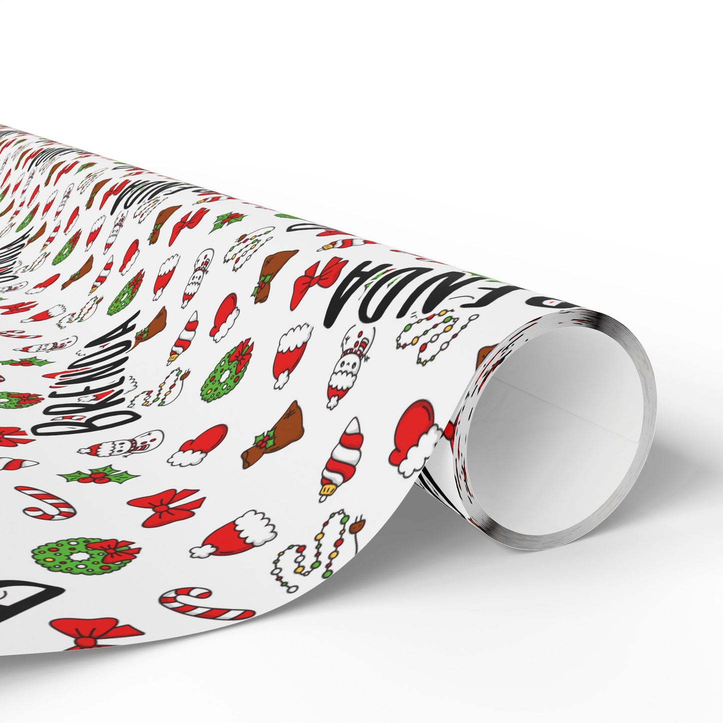 Cute Christmas Santa, Wreath, Snowman Custom Wrapping Paper (Brenda)