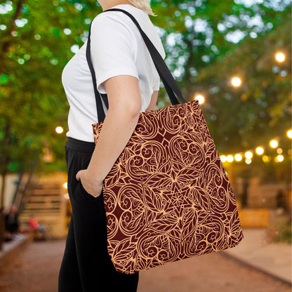 Golden Crimson Star Mandala Canvas Tote Bag