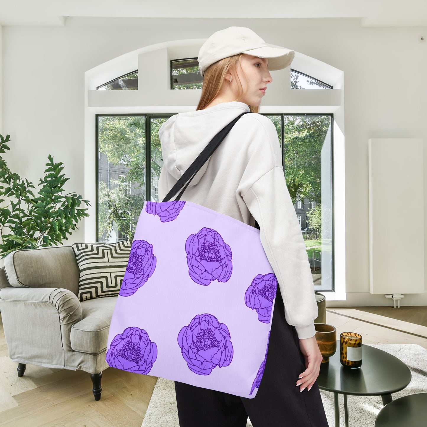 Lilac Mist Peonies Canvas Tote Bag