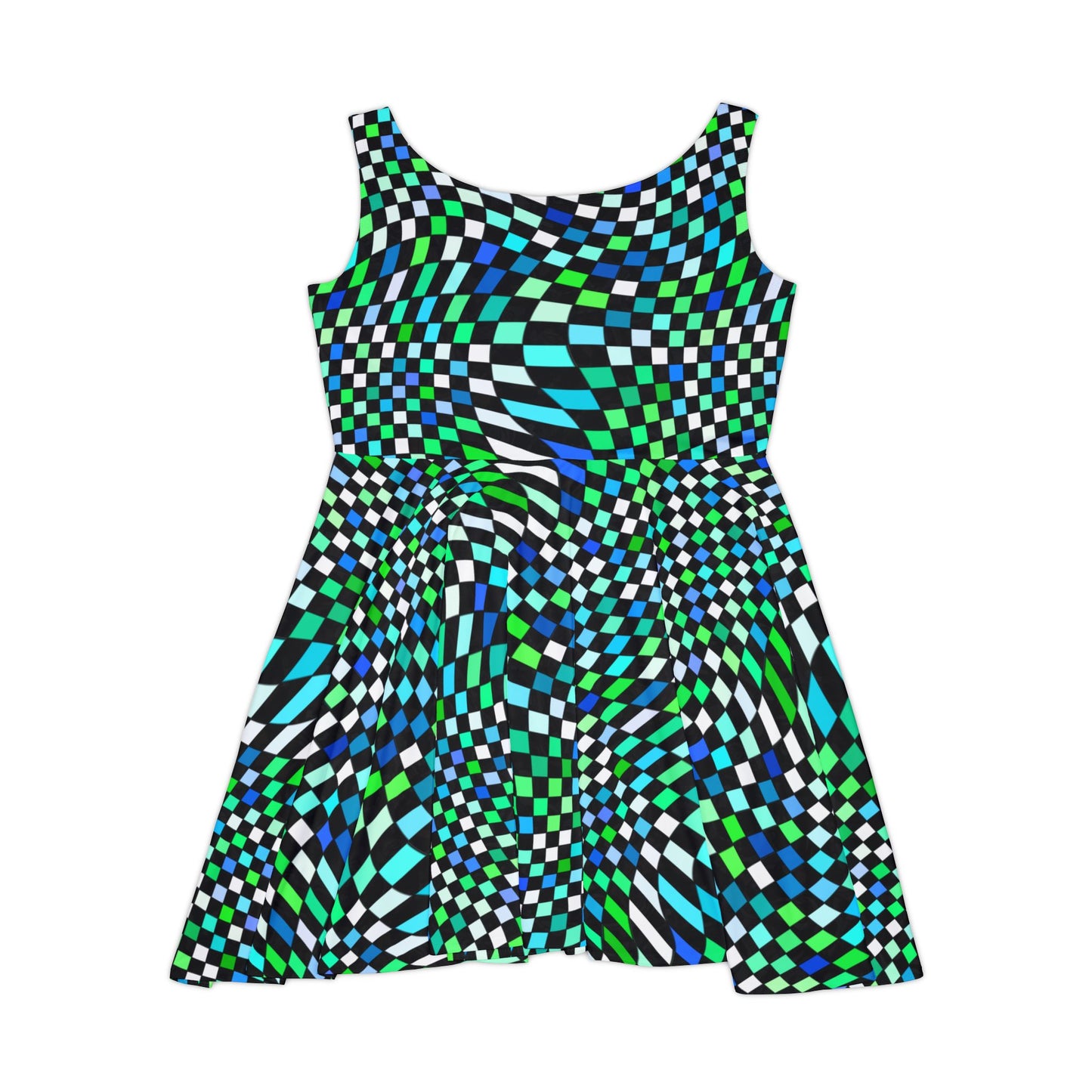 Warped Green Checkered Women's Skater Dress