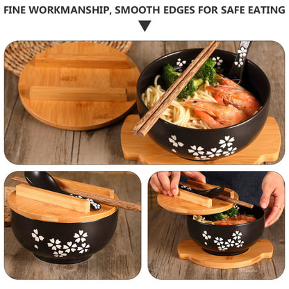 Japanese Style Ceramic Noodle Bowl with Lid