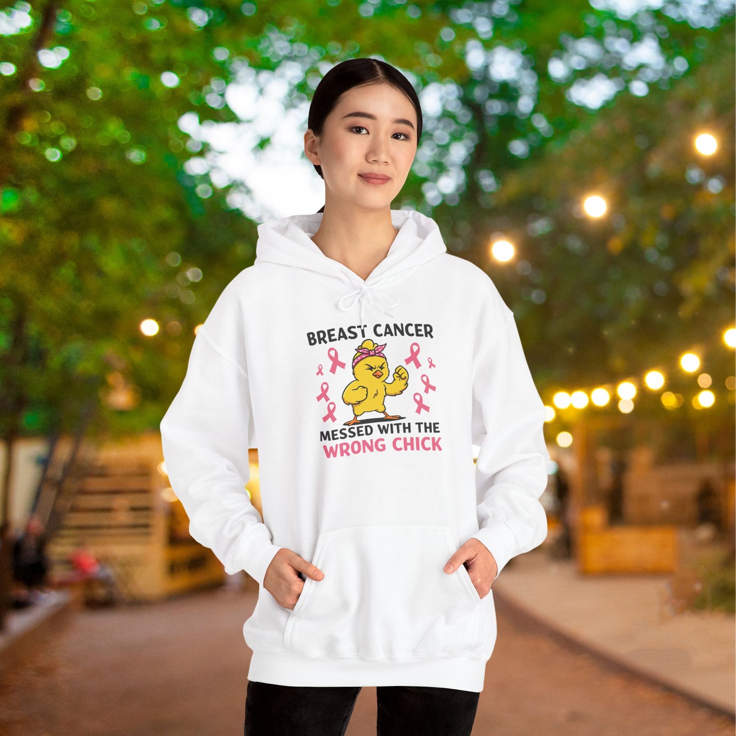 Breast Cancer Messed With The Wrong Chick Heavy Blend™ Hooded Sweatshirt