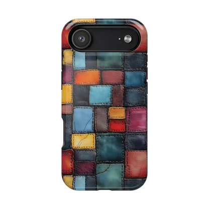 Coloerful Leather Patchwork MagSafe® Compatible Tough Case for iPhone