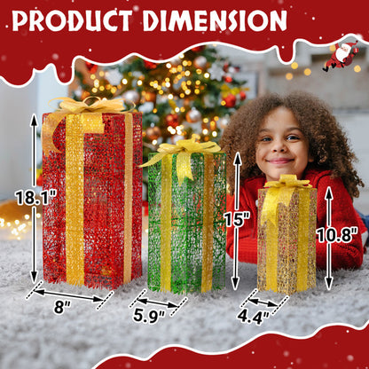 Green Gold Christmas Lighting Gift Box 3pcs Set  18in-15in-11in