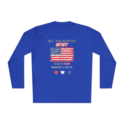 My Patriotic Heart Beats Red White and Blue Adult Long Sleeve Tee