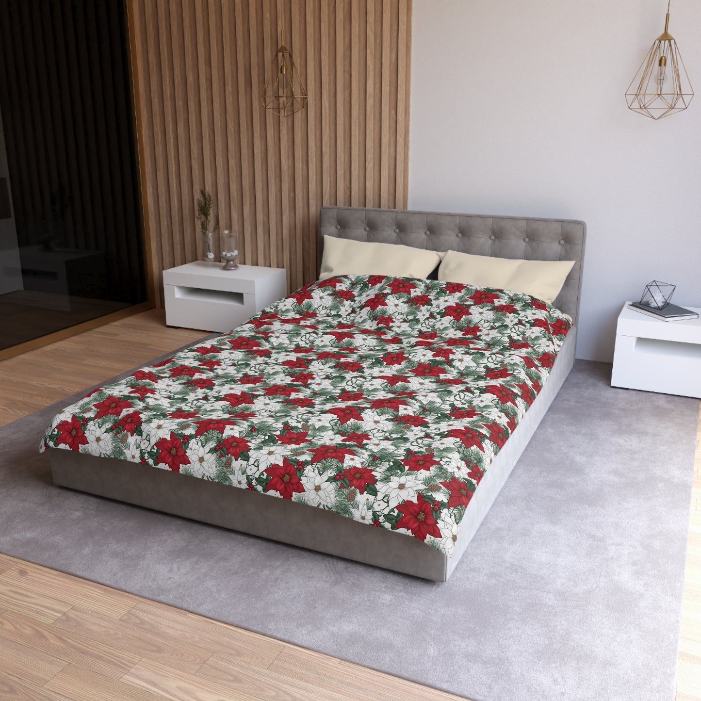 Winter Poinsettia Garden Microfiber Duvet Cover