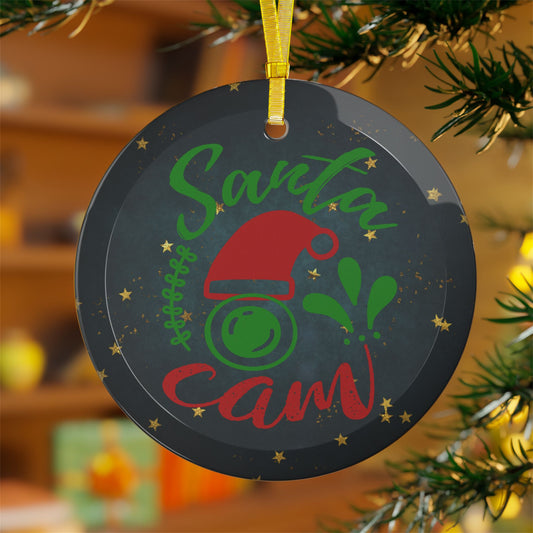 Santa Cam Glass Ornament