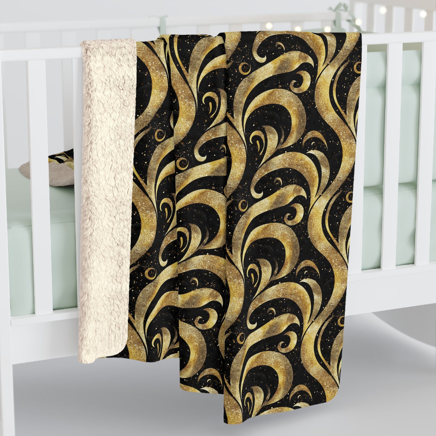 Black & Gold Luxe Swirl Fleece Blanket