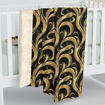 Black & Gold Luxe Swirl Fleece Blanket