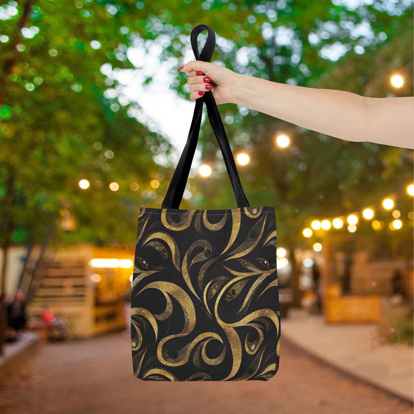 Golden Noir Swirl Canvas Tote Bag