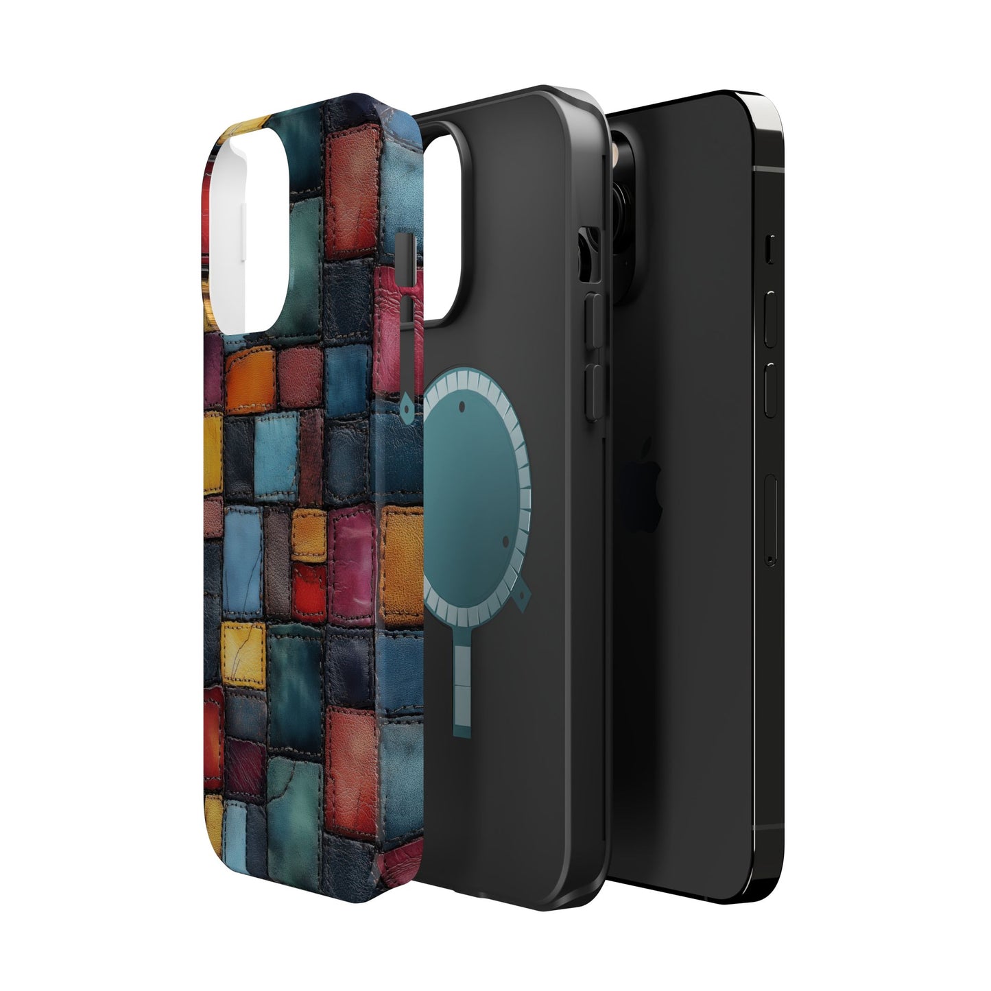 Coloerful Leather Patchwork MagSafe® Compatible Tough Case for iPhone