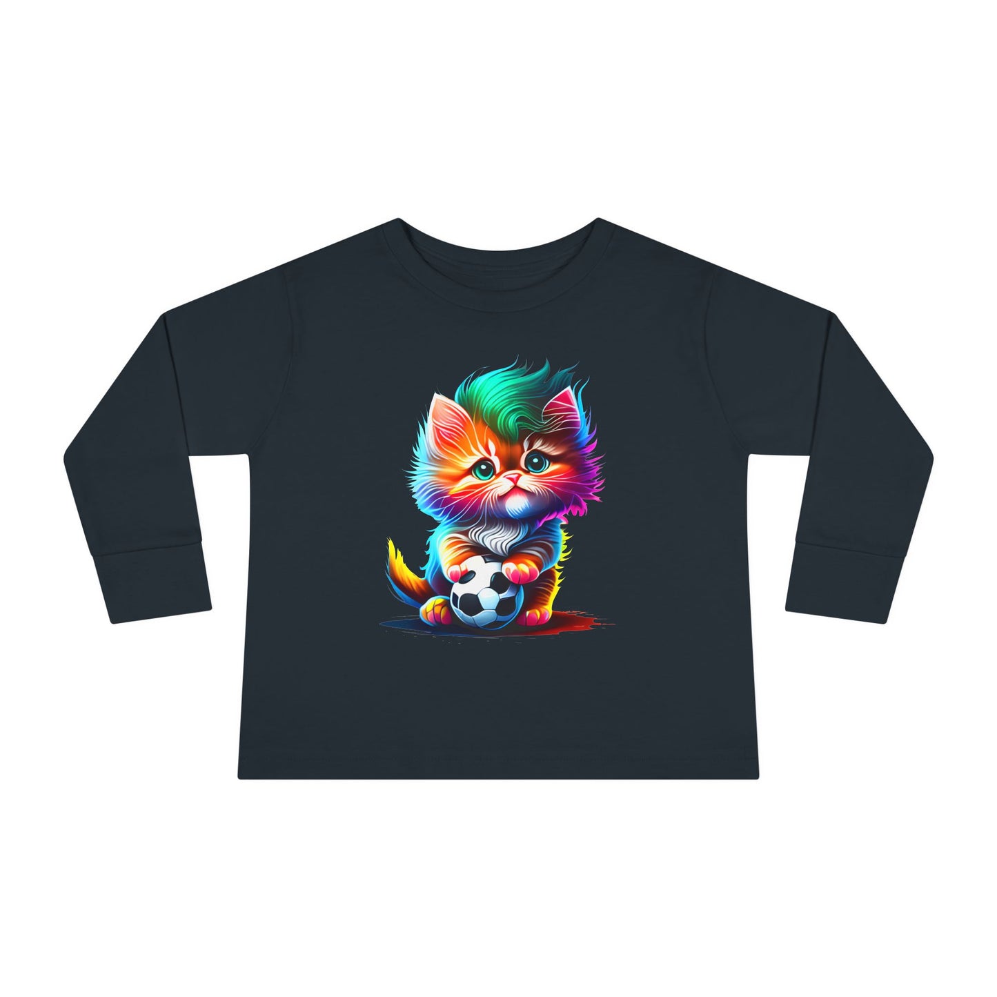 Cute Colorful Kitten w/Soccer Ball Toddler Long Sleeve Tee