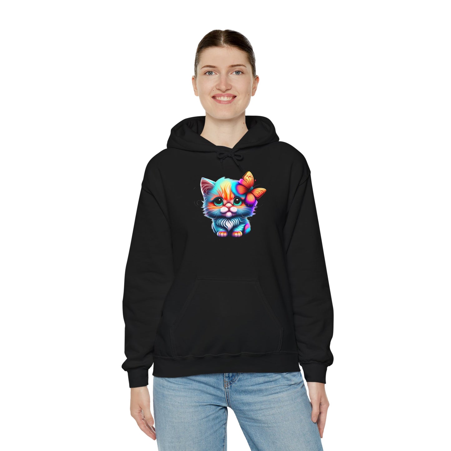 Cute Colorful Kitten w/Butterfly Heavy Blend™ Hooded Sweatshirt