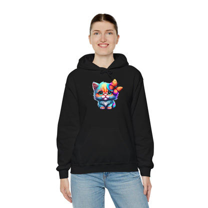 Cute Colorful Kitten w/Butterfly Heavy Blend™ Hooded Sweatshirt