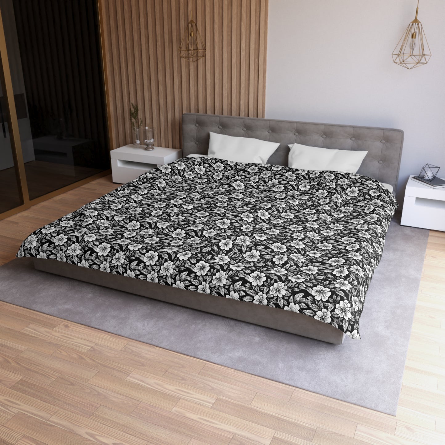 Monochrome Paradise Bloom Microfiber Duvet Cover