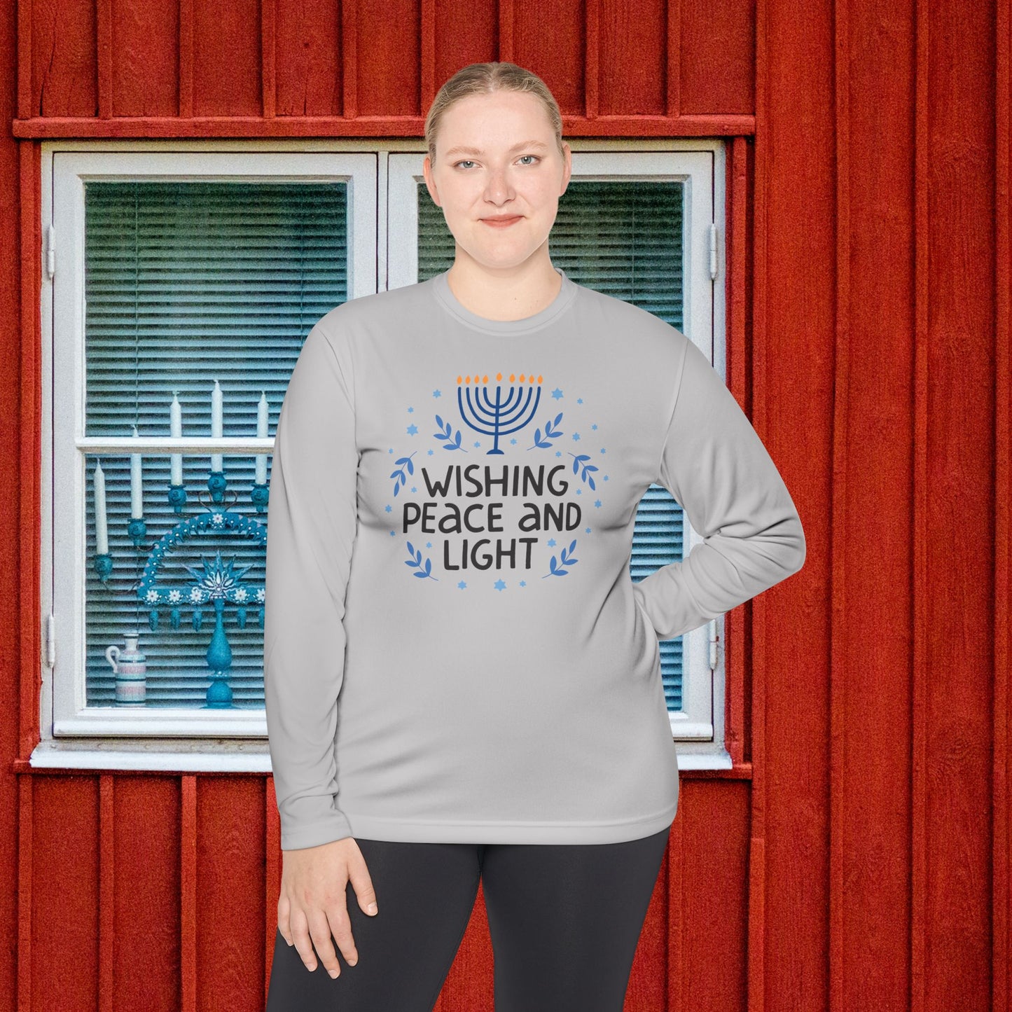 Hanukkah Wishing Peace & Light Adult Long Sleeve Tee