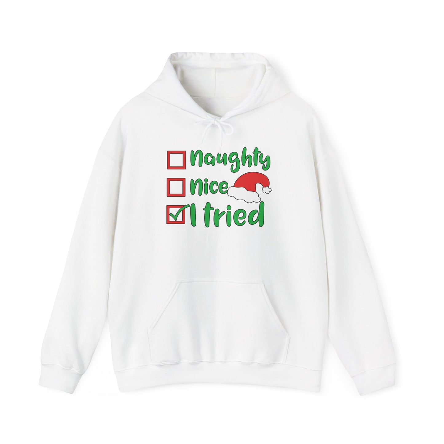 Naughty; Nice; I Tried Adult Heavy Blend™ Hooded Sweatshirt