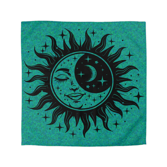 Sun & Moon on Teal Microfiber Duvet Cover