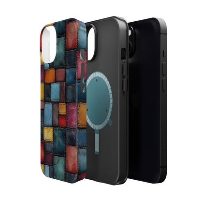 Coloerful Leather Patchwork MagSafe® Compatible Tough Case for iPhone