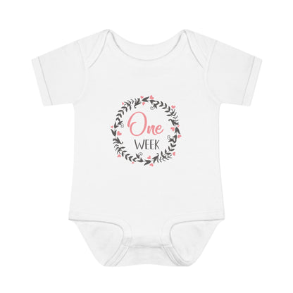 Pink Milestone Wreath Onesie-One Week