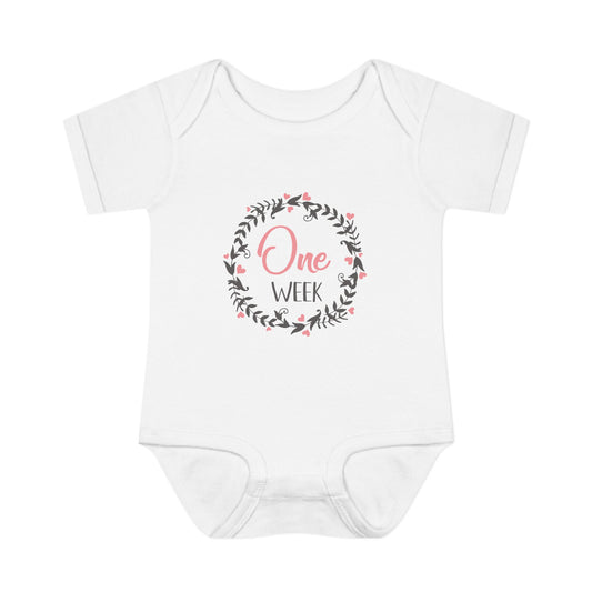 Pink Milestone Wreath Onesie-One Week