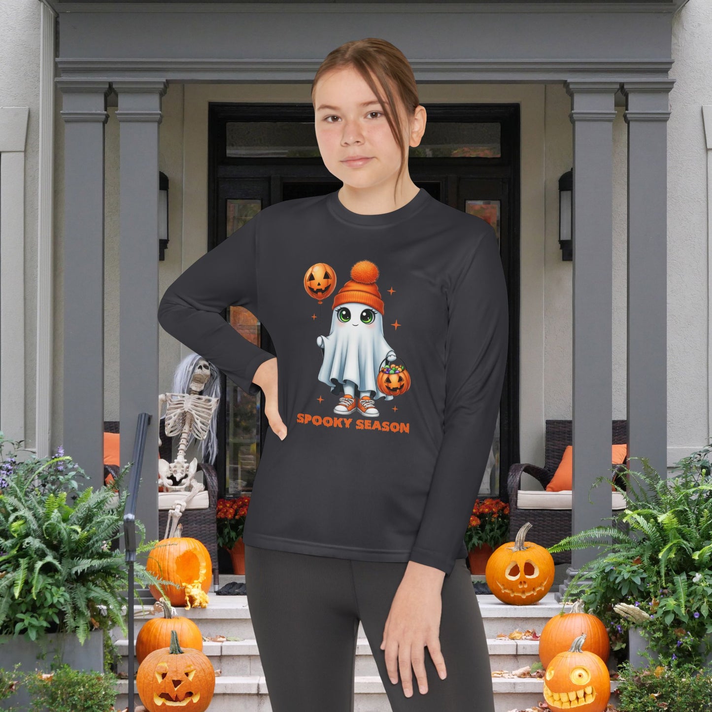 Spooky Season Ghost Trick-or-Treater Youth Long Sleeve Tee