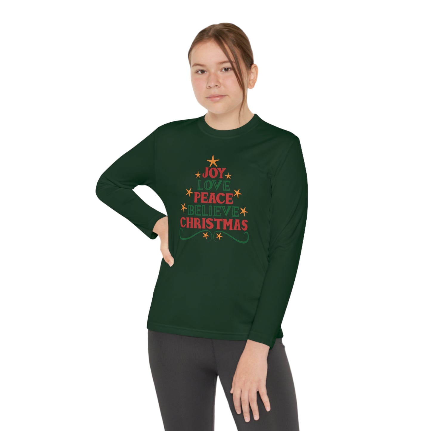 Joy Love Peace Believe Christmas Youth Long Sleeve Tee