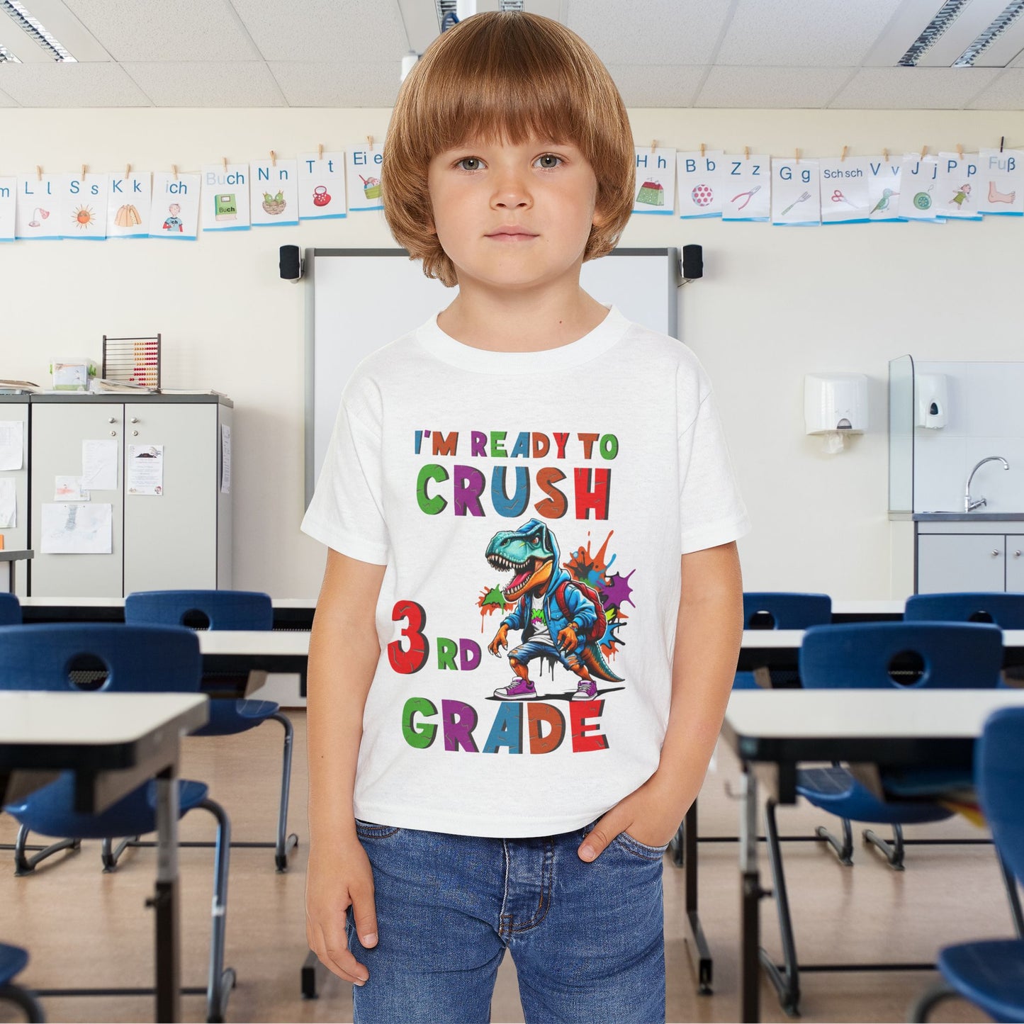 I'm Ready to CRUSH 3rd Grade Dinosaur Heavy Cotton™ Toddler T-shirt