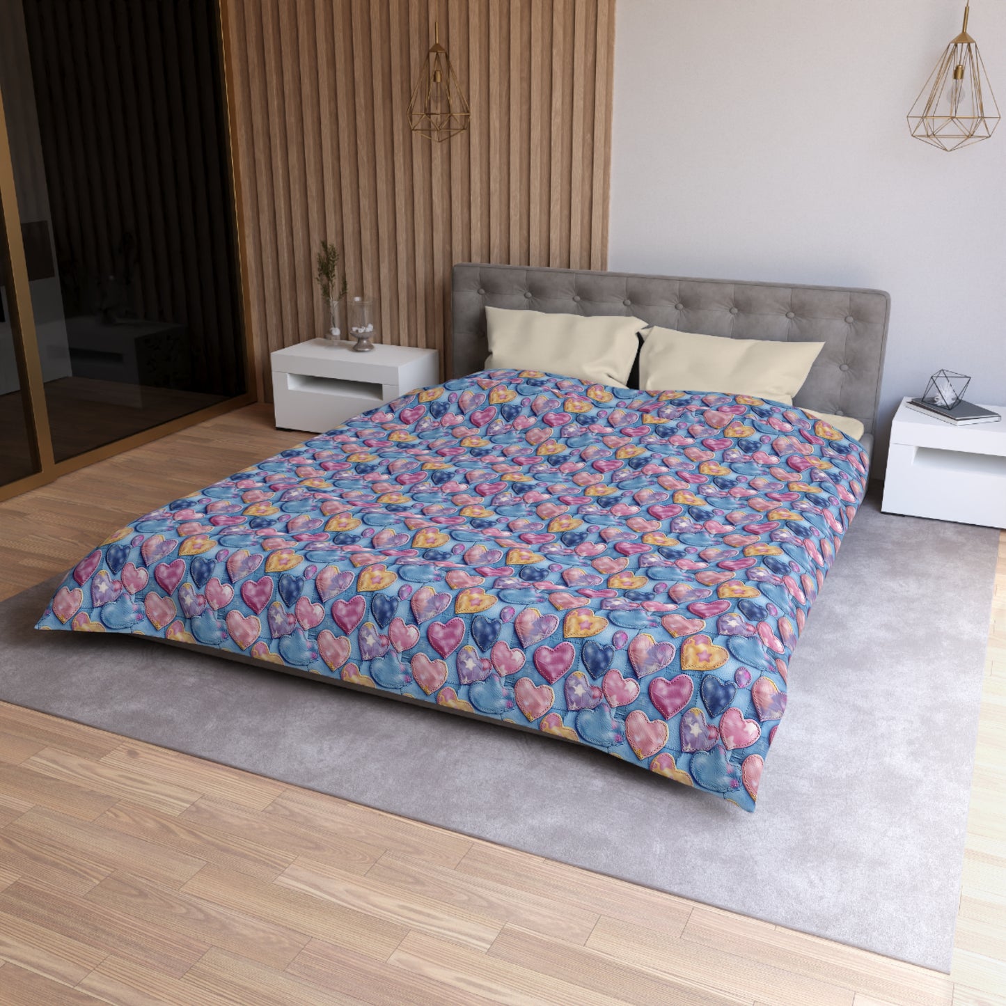 Color Pop Stitched Hearts Microfiber Duvet Cover