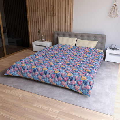 Color Pop Stitched Hearts Microfiber Duvet Cover