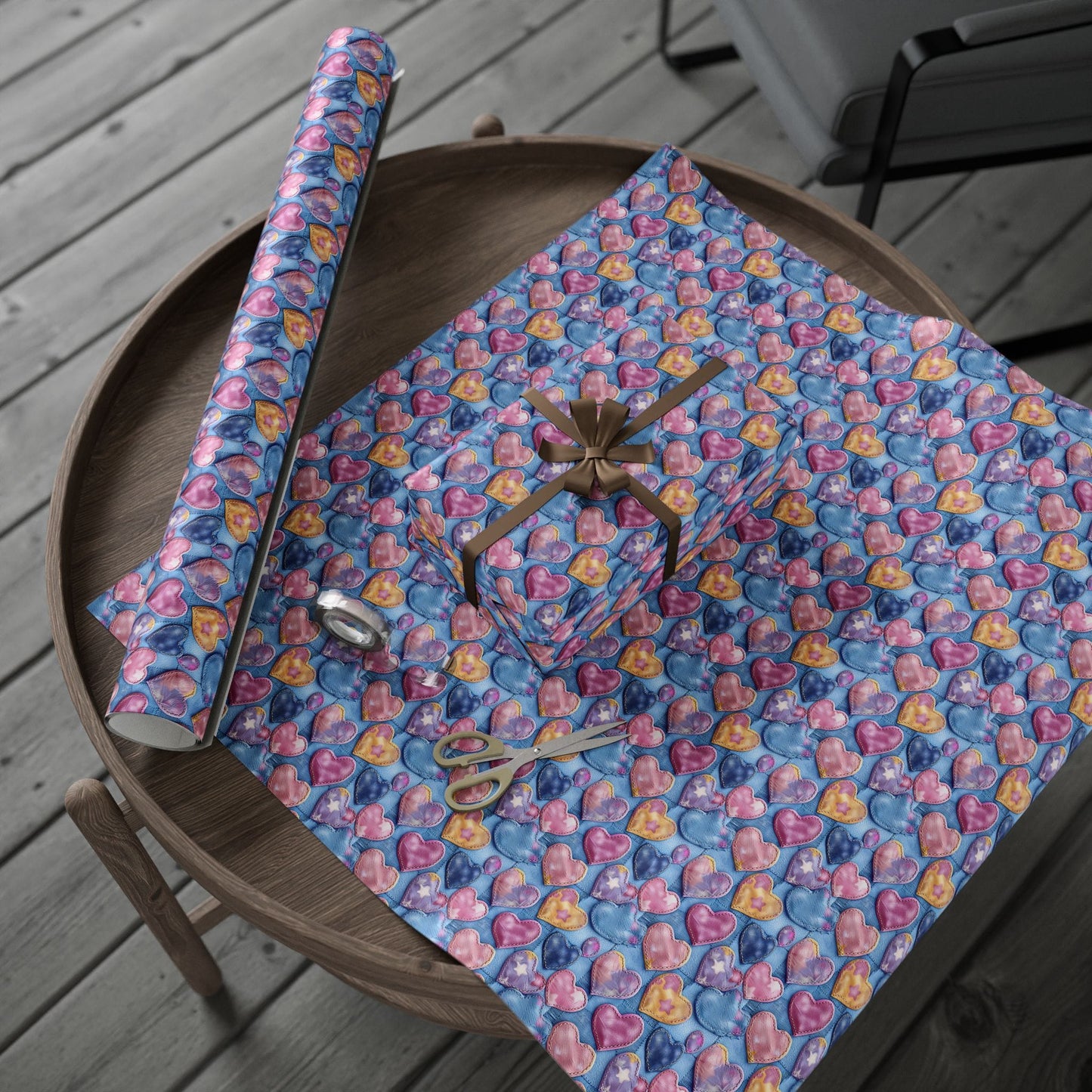 Color Pop Stitched Hearts Wrapping Paper