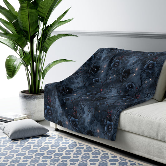 Black Roses & Vines Sherpa Fleece Blanket