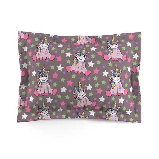 Unicorns on Brown Microfiber Pillow Sham