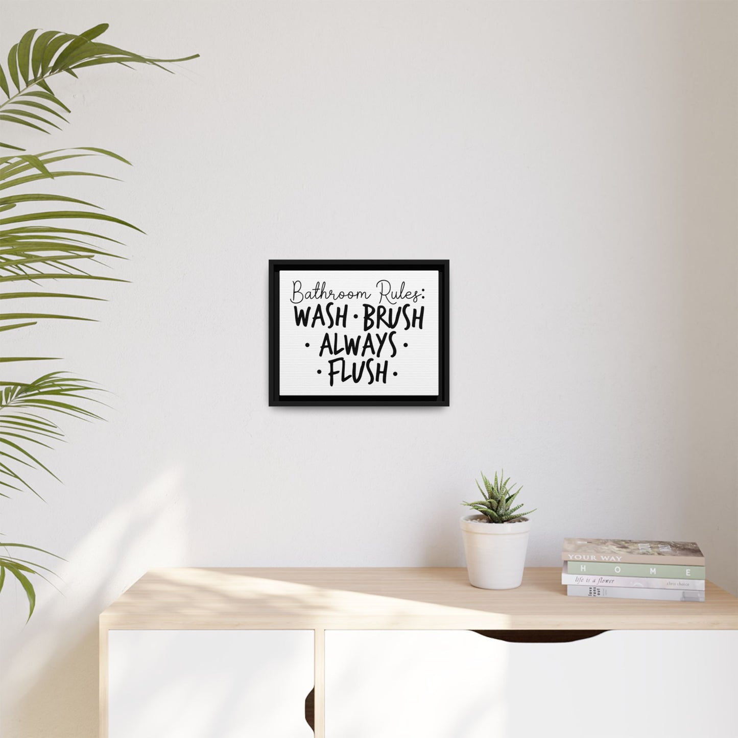 Bathroom Rules: Wash Flush Always Flush Framed Canvas Bathroom Art