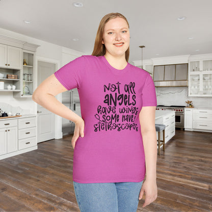 Not All Angels Wear Capes Some Wear Stethoscopes Adult T-shirt