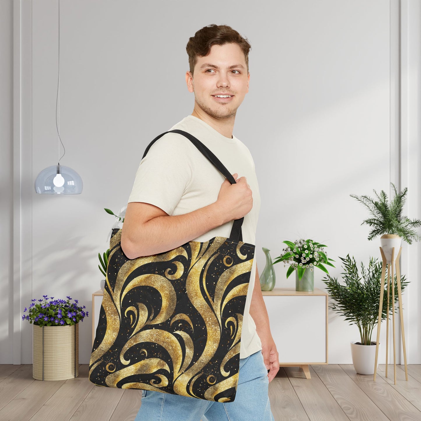 Black & Gold Luxe Swirl Canvas Tote Bag