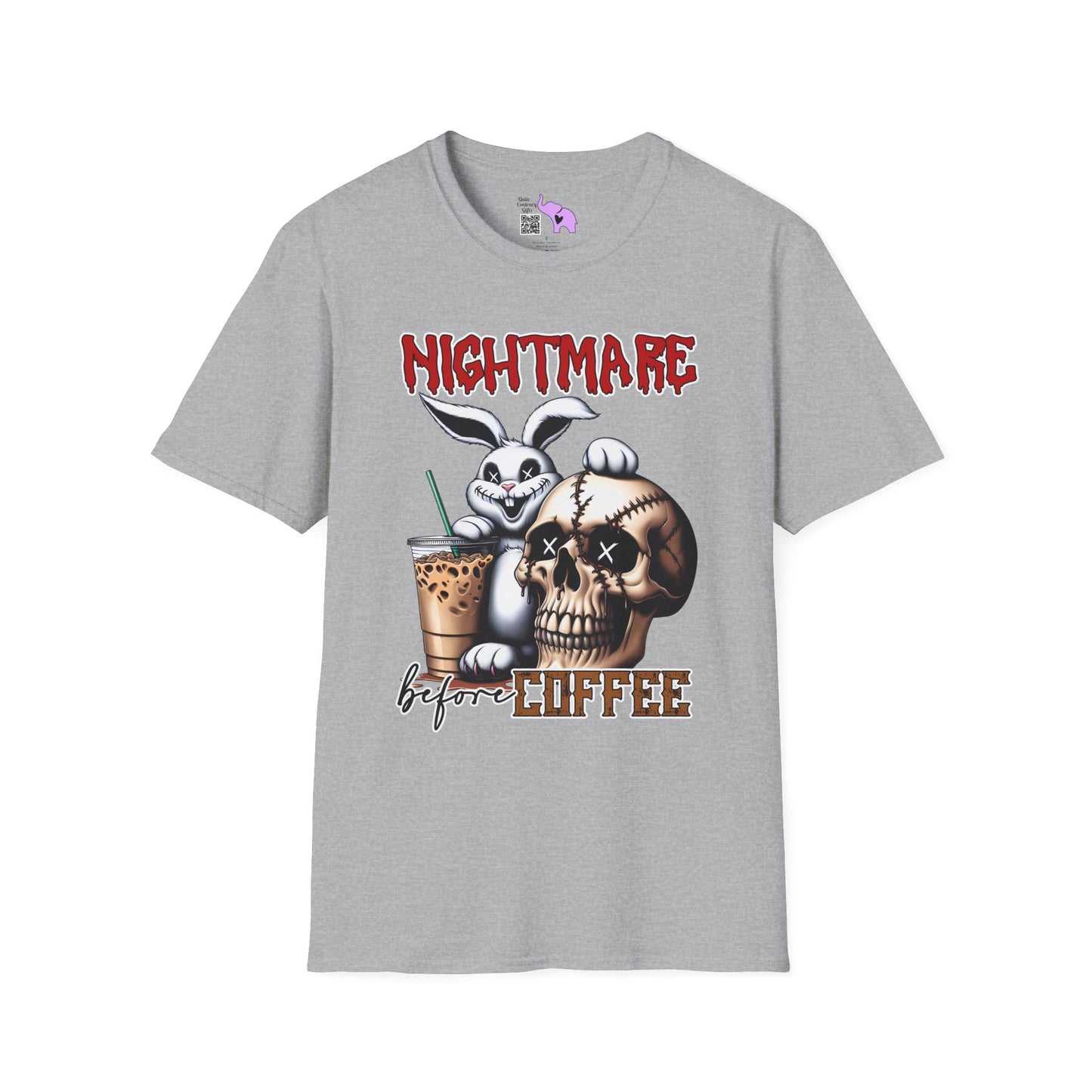 Nightmare Before Coffee (Voodoo Bunny/Skull) Adult T-shirt