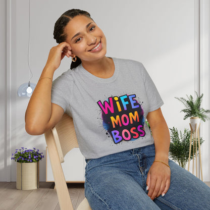 Wife Mom Boss (Primary Colors) Adult T-shirt