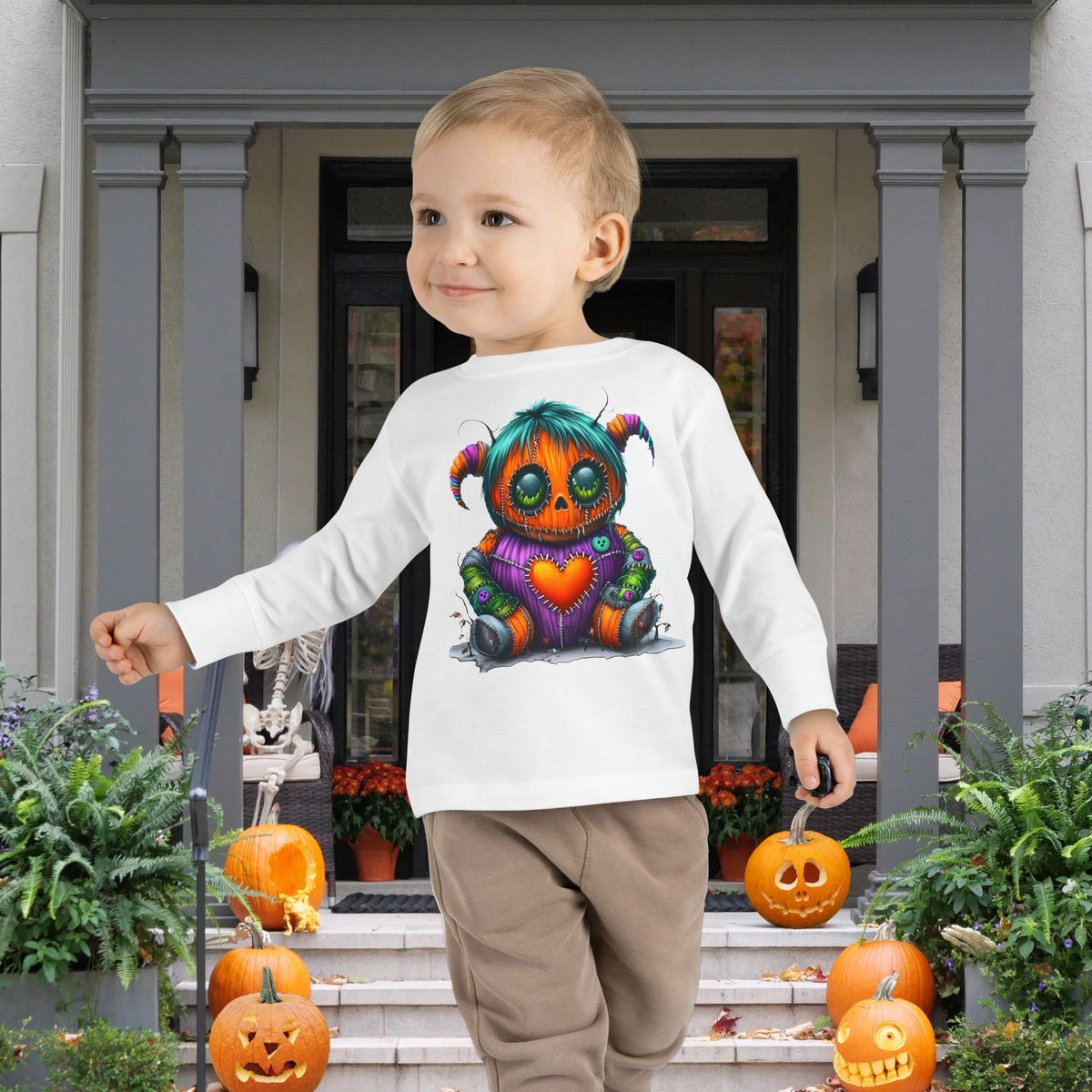 Patchwork Pumpkin Heart Toddler Long Sleeve Tee