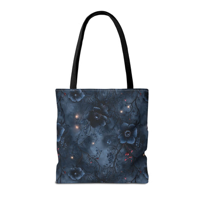 Black Roses & Vines Forget-Me-Nots Canvas Tote Bag