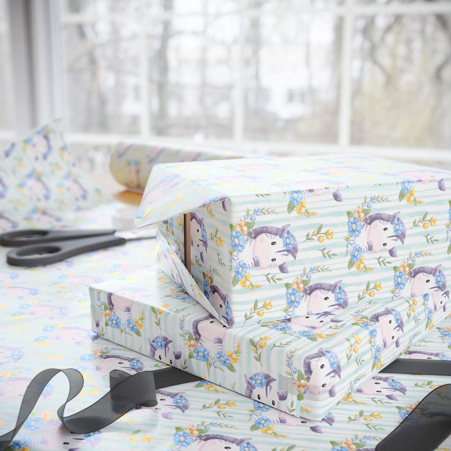 Zebras in Bloom Wrapping Paper