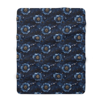 Midnight Sky Blossoms Sherpa Fleece Blanket