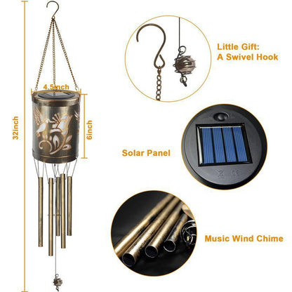 Hummingbird Solar Wrought Iron Wind Chimes