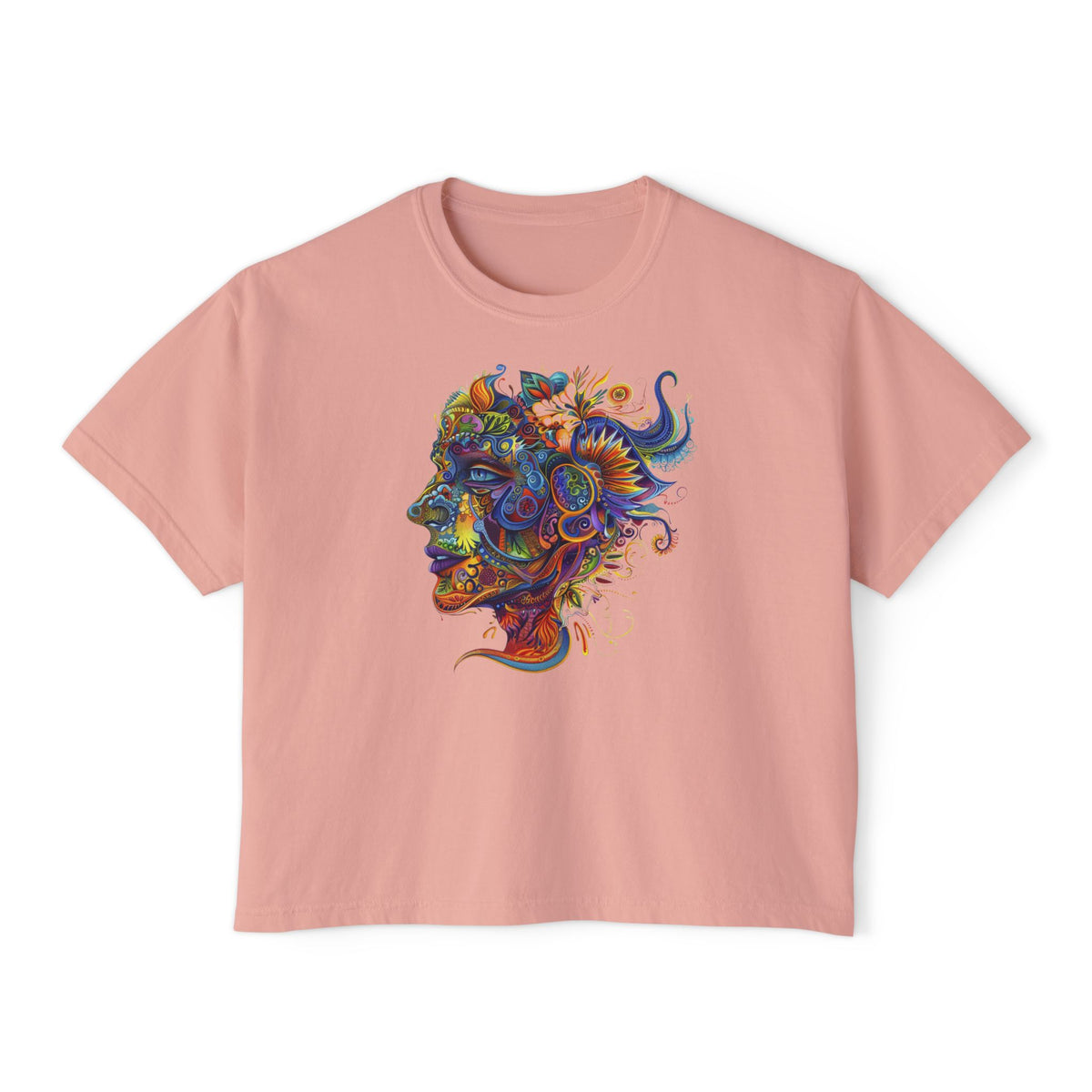 Colorful Paisley Woman Profile Women's Boxy Tee