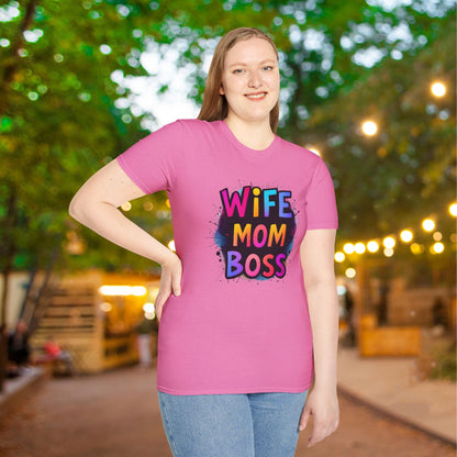 Wife Mom Boss (Primary Colors) Adult T-shirt