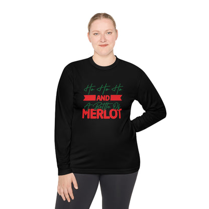 Ho Ho Ho And A Bottle Of Merlot Adult Long Sleeve Tee