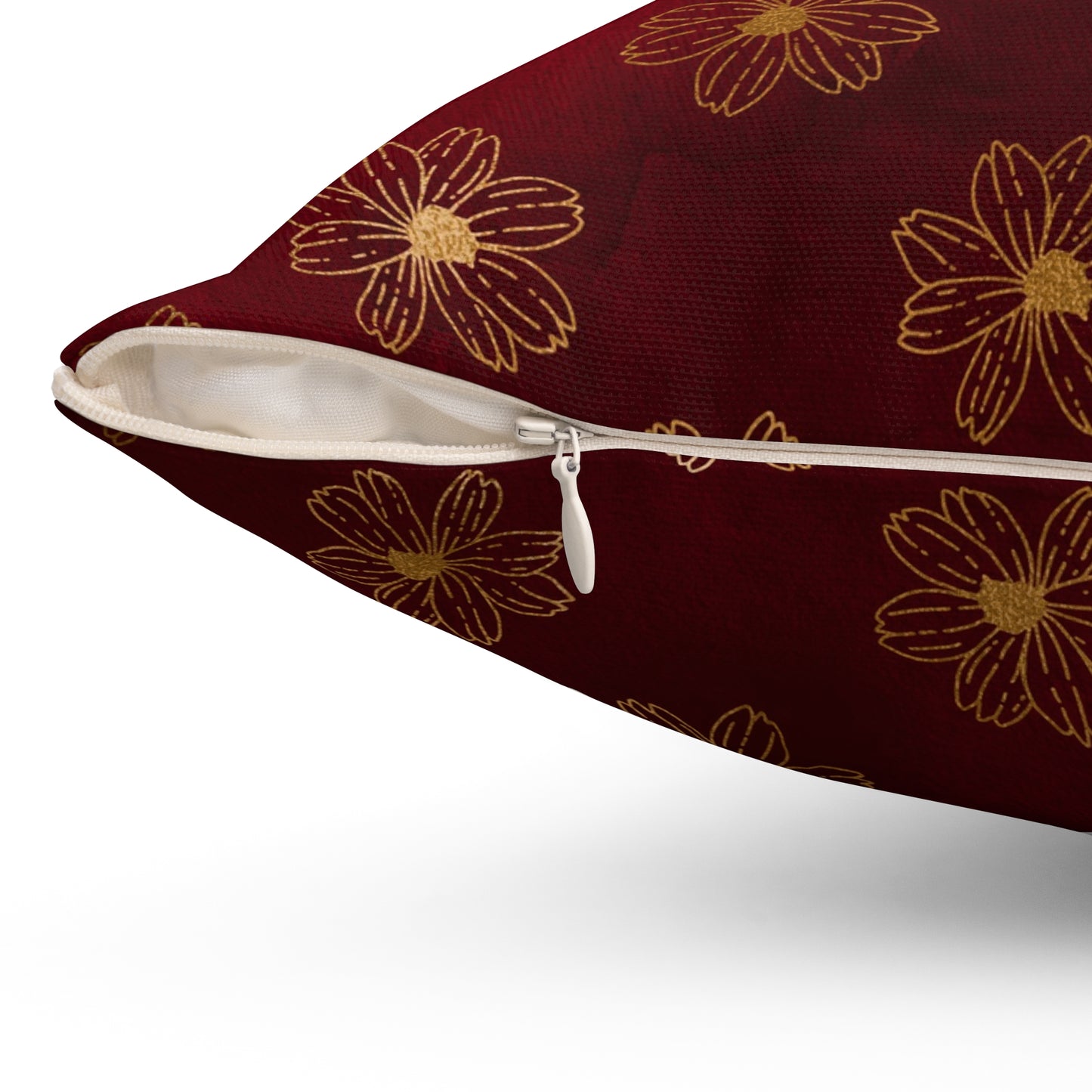 Crimson Gilded Daisies Throw Pillow