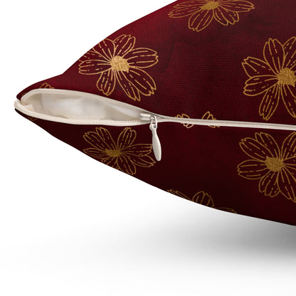 Crimson Gilded Daisies Throw Pillow