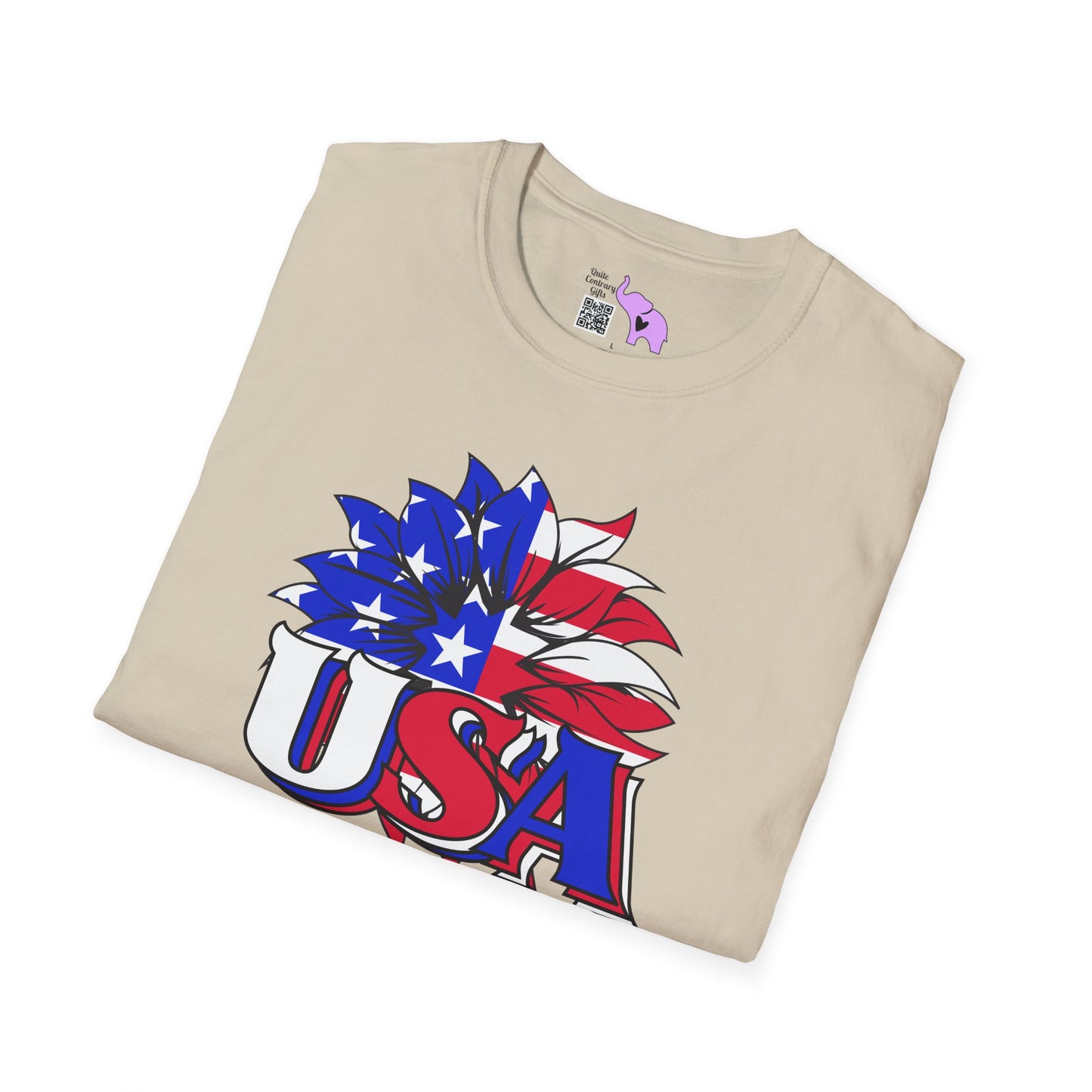 USA Red, White, and Blue Flag Sunflower Adult T-shirt