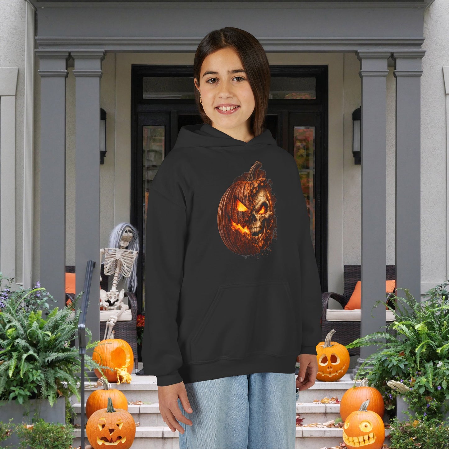 Crumbling Jack-O'-Lantern Skull Youth Heavy Blend Hoodie